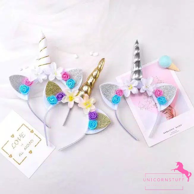 Bando Unicorn Bando Anak Perempuan Motif Unicorn dengan Tanduk