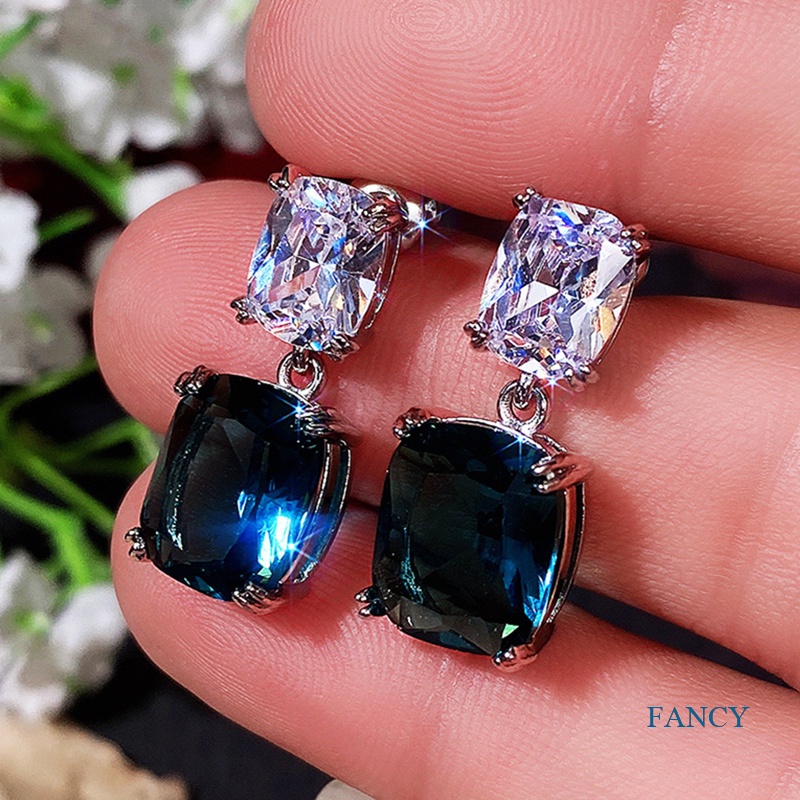 Anting Tusuk Gantung Wanita Hias Cubic Zirconia Gaya Simple / Elegan / Populer Untuk Pesta / Pernikahan
