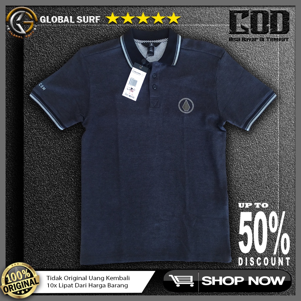 Kaos Volcom Original Surf Warna Abu Abu Polos Style Casual Baju Pria Berkerah Slimfit Polo T Shirt