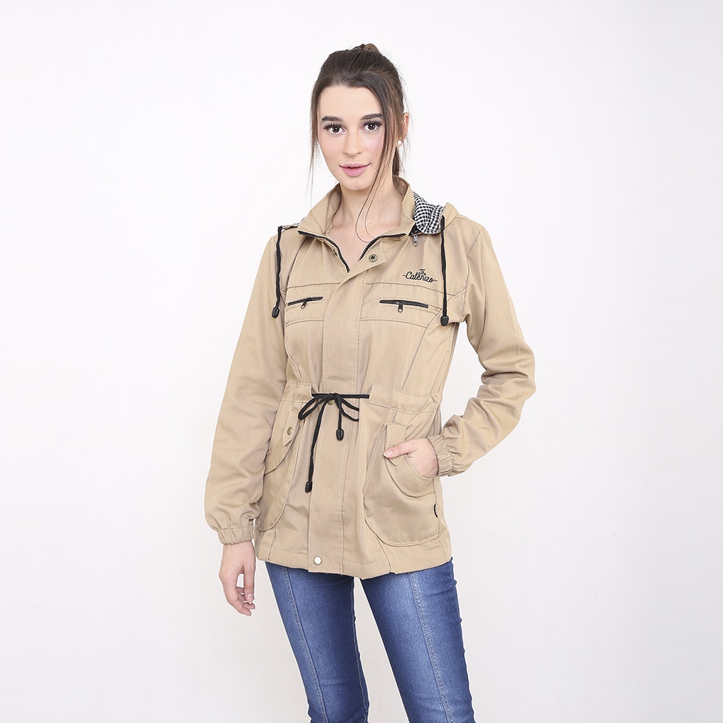 Jaket parka wanita hoodie krem - Jaket Casual Cewe Trendy - Jaket Gunung Cewe CT3 jacket korea asia terbaru cream