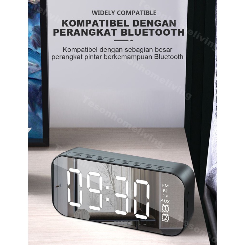 Jam Speaker Bluetooth [Tipe A] Alarm Clock LED Display Mirror Wireless