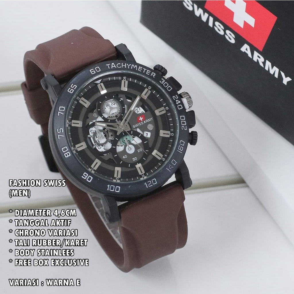 (FREE BOX) JAM TANGAN PRIA FASHION TALI RUBBER BODY BULAT TANGGAL AKTIF CHRONO OFF