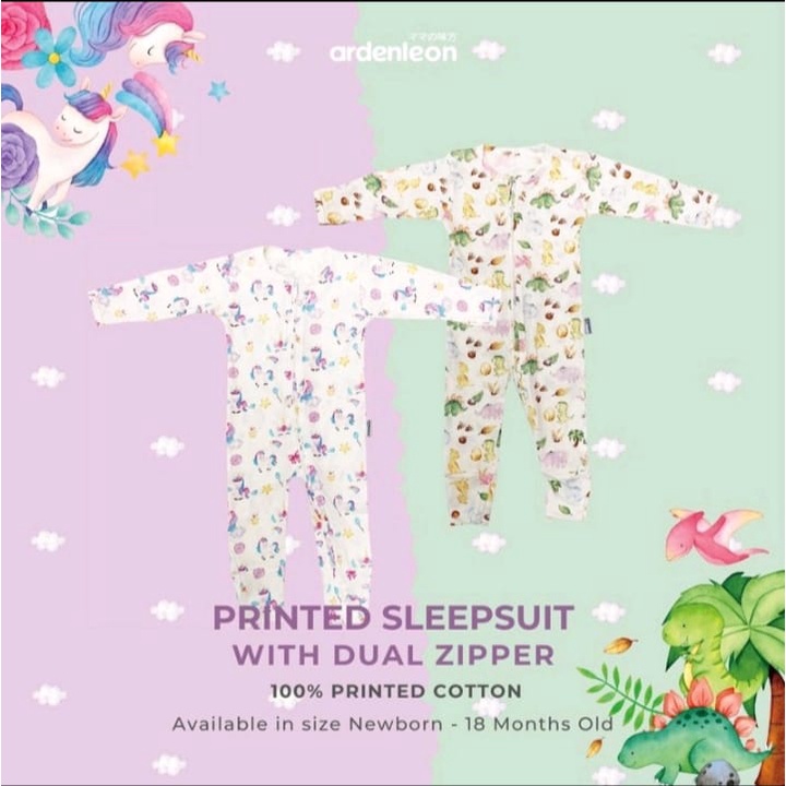 ArdenLeon PRINTED SLEEPSUIT WITH DUAL ZIPPER BASIC / Baju Tidur Bayi