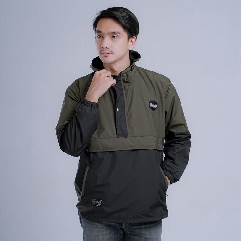 [COD] Jaket Hoodie Outdoor Cagoule Kantong Doraemon original-HIJAU - HITAM