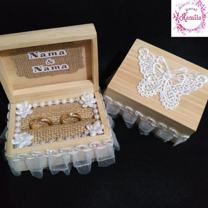 box cincin nikah tunangan seserahan bahan kayu rustic