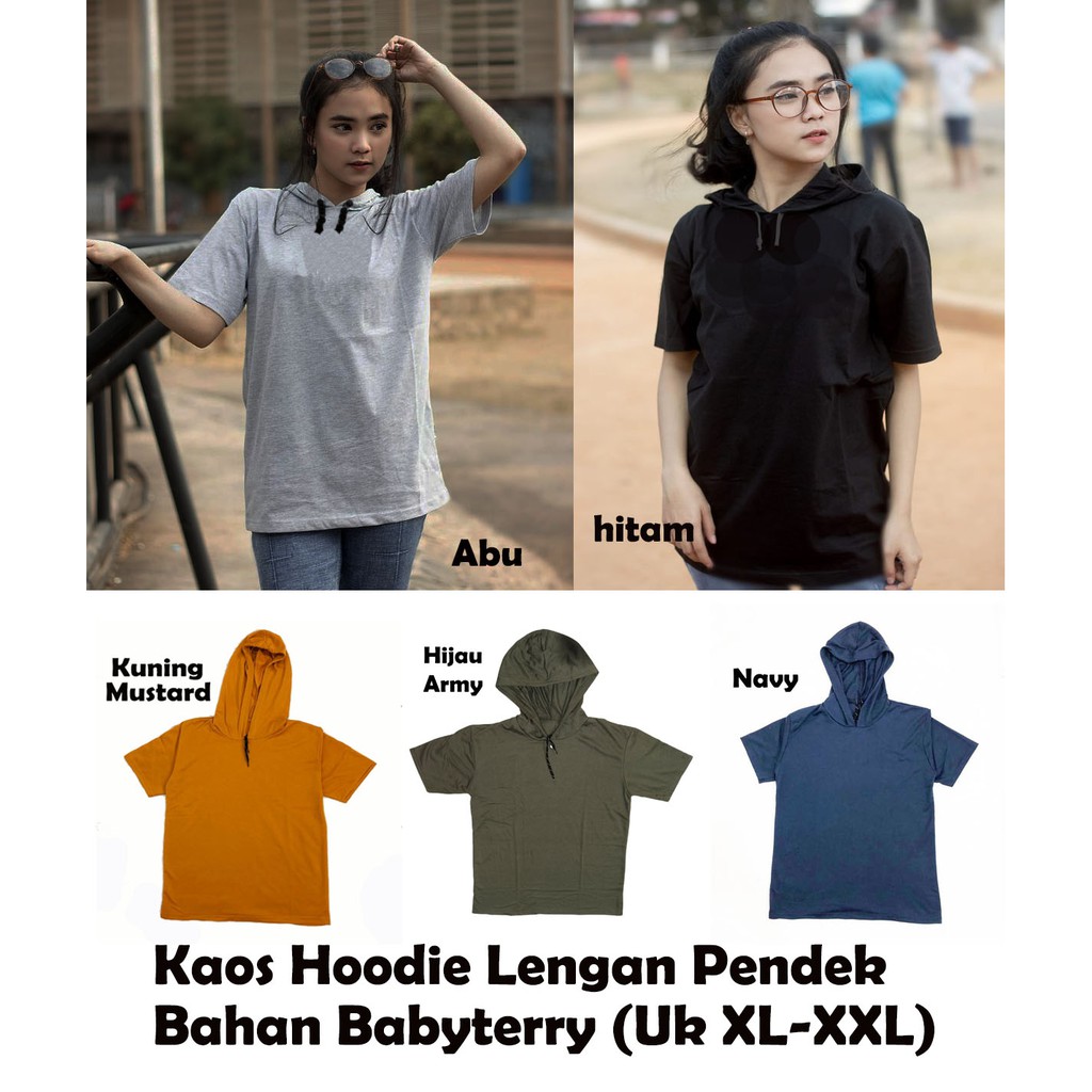 Kaos Hoodie Wanita Lengan Pendek