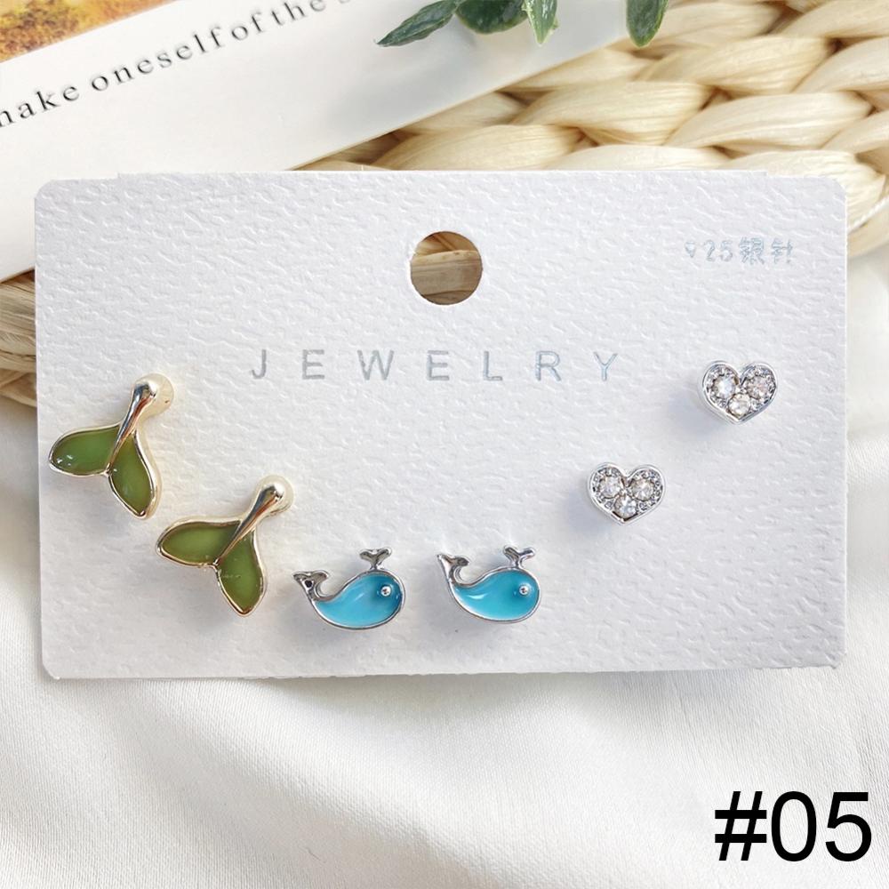 Timekey 3 Pasang Anting Tusuk Silver Desain Bunga Hias Zirconmutiara Untuk Wanita A2K2