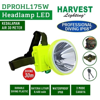 Harvest Lighting Headlamp 175W Senter Kepala LED Professional DIVING IP68 8400 Mah Lampu  Emergency Selam Spearfishing Travel Hunting Rechargeable Original Berkualitas Bergaransi