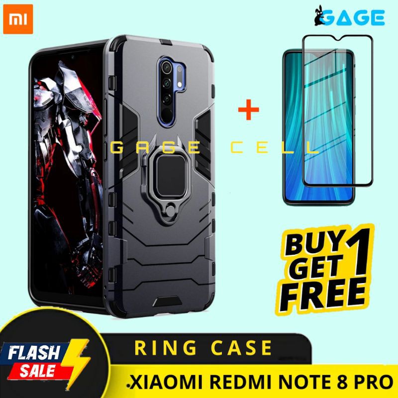 FREE TEMPERED GLASS FULL LAYAR XIAOMI REDMI NOTE 8 PRO HARD CASE ROBOT RING ARMOR REDMI NOTE 8 PRO