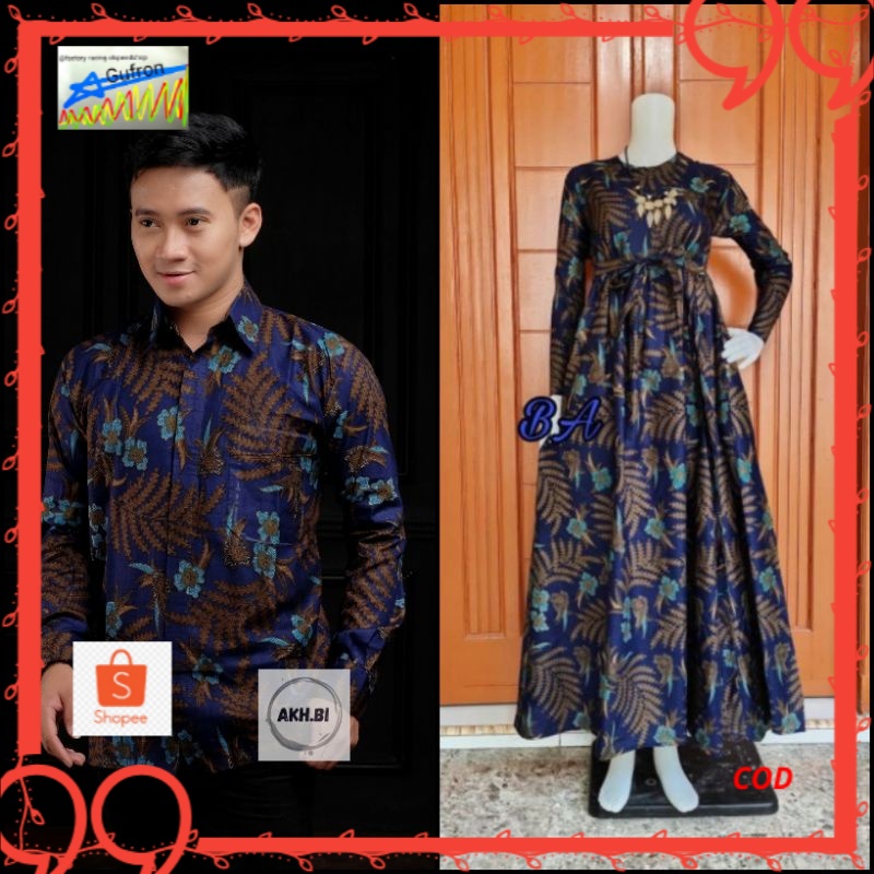 Baju Batik Couple Gamis Jumbo modern size M L XL XXL XXXL