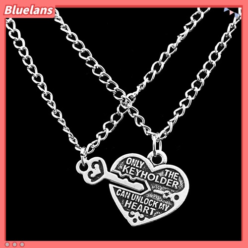 Bluelans 1 Pair Love Heart Key Pendant Necklace Best Friends Lovers Couple Jewelry Charm