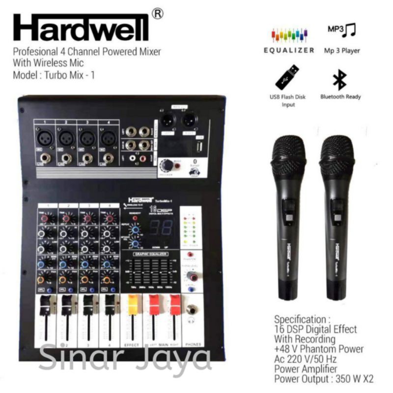 Power Mixer 4 channel Hardwell Turbomix 1 - With Microphone