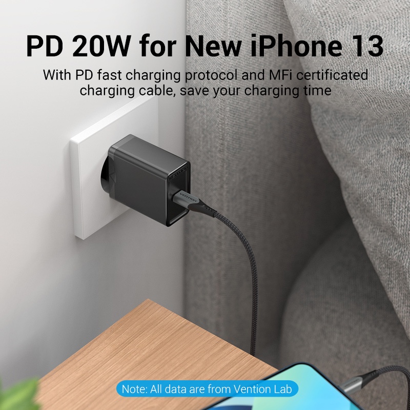 Vention PD Charger 20W USB Tipe C QC3.0 Fast Charging 4.0 3.0 Plug EU Compatible for iPhone 8-13 series