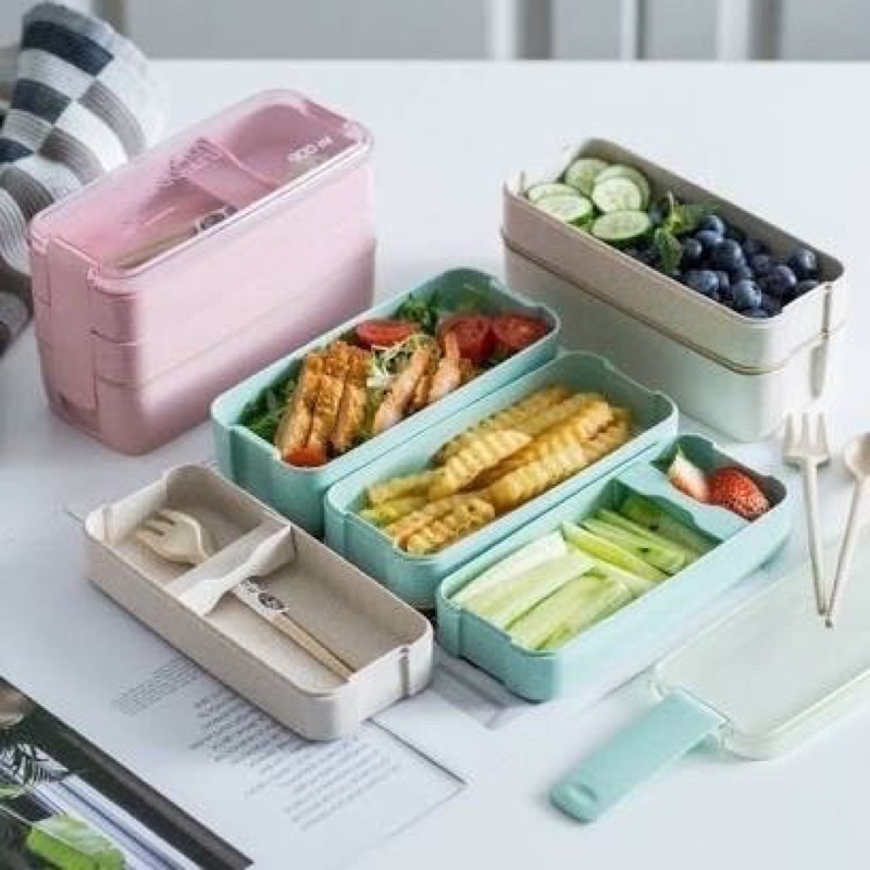 tempat bekal lunch box 3 susun kotak bekal pipih high quality warna 3 tingkat box bekal