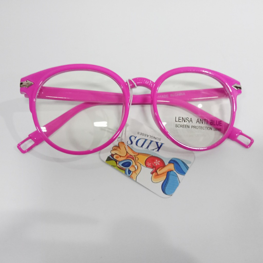 kacamata anak laki perempuan anti blue radiation bulat boboho bening bagus tahan radiasi sinar biru-rose pink