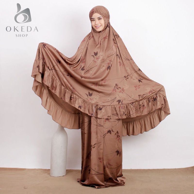 Mukenah Leaves Armani Silk Brown Original by Okeda Shop