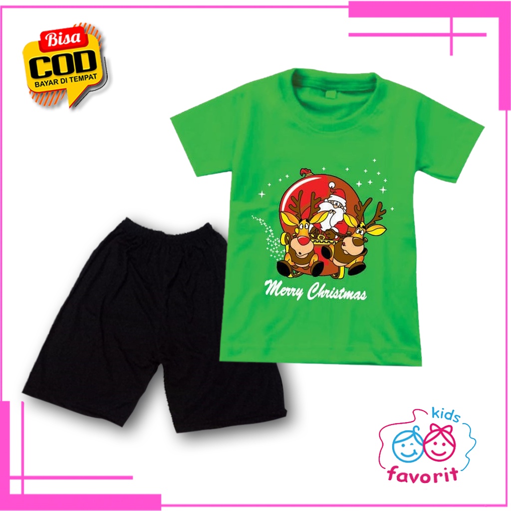 Favorit kids Setelan baju natal anak perempuan lengan pendek celana pendek gambar santa claus