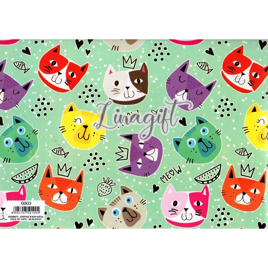 ( 5 Lembar ) ANIMAL KIKY - CUTE PANDA BEAR PENGUIN RABBIT CATS MEOW KERTAS KADO HAPPY BIRTHDAY - GIFT WRAP PAPER SHINNY GLOSSY MENGKILAP KUCING FUNNY ANIMAL
