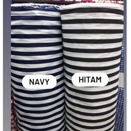 Bahan katun print salur/Kain katun salur/Hitam,navy