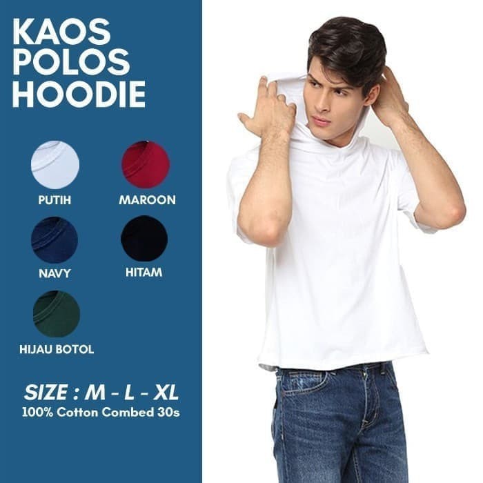 Kaos Polos Hoodie Cotton Combed 30s Distro Putih Pria Wanita