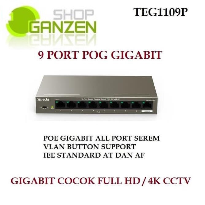 TENDA TEG1109P-8-102W 9 Port ALL GIGABIT Switch CCTV POE 9 PORT