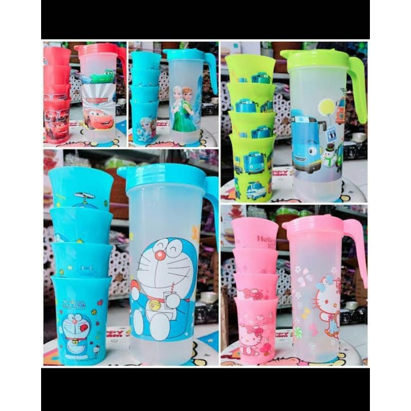 TEKO GELAS SET PLASTIK 5 IN 1 TEKO BERANAK GELAS