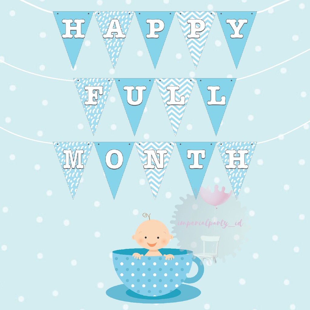 Banner Bunting Flag Happy One 1 Full Month Bulan Baby Bayi