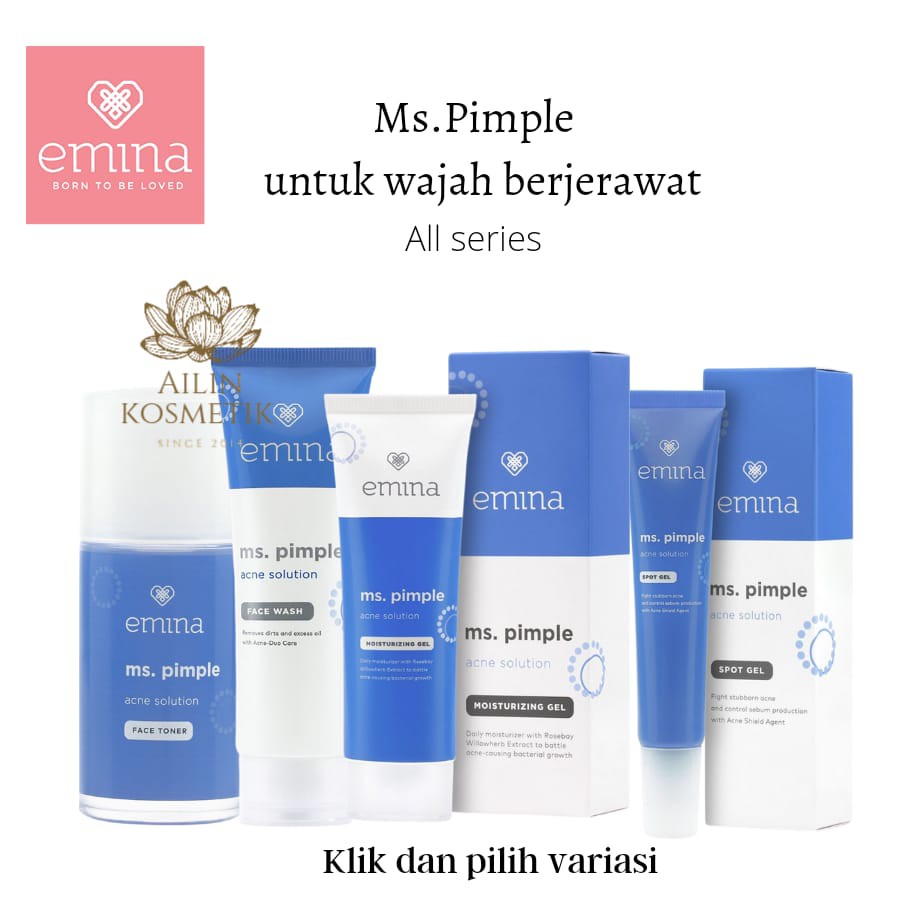 EMINA Ms Pimple Acne Solution Series | Emina Face Wash Toner Moisturizing Gel Spot Loose Powder