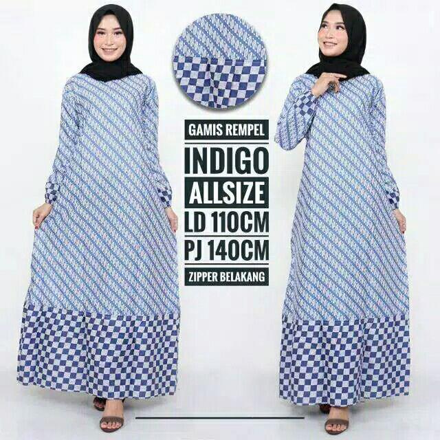 Gamis Rempel Indigo-gamis Batik Cabutan Tersedia Ukuran S,m,l,xl,xxl&xxxl Jumbo