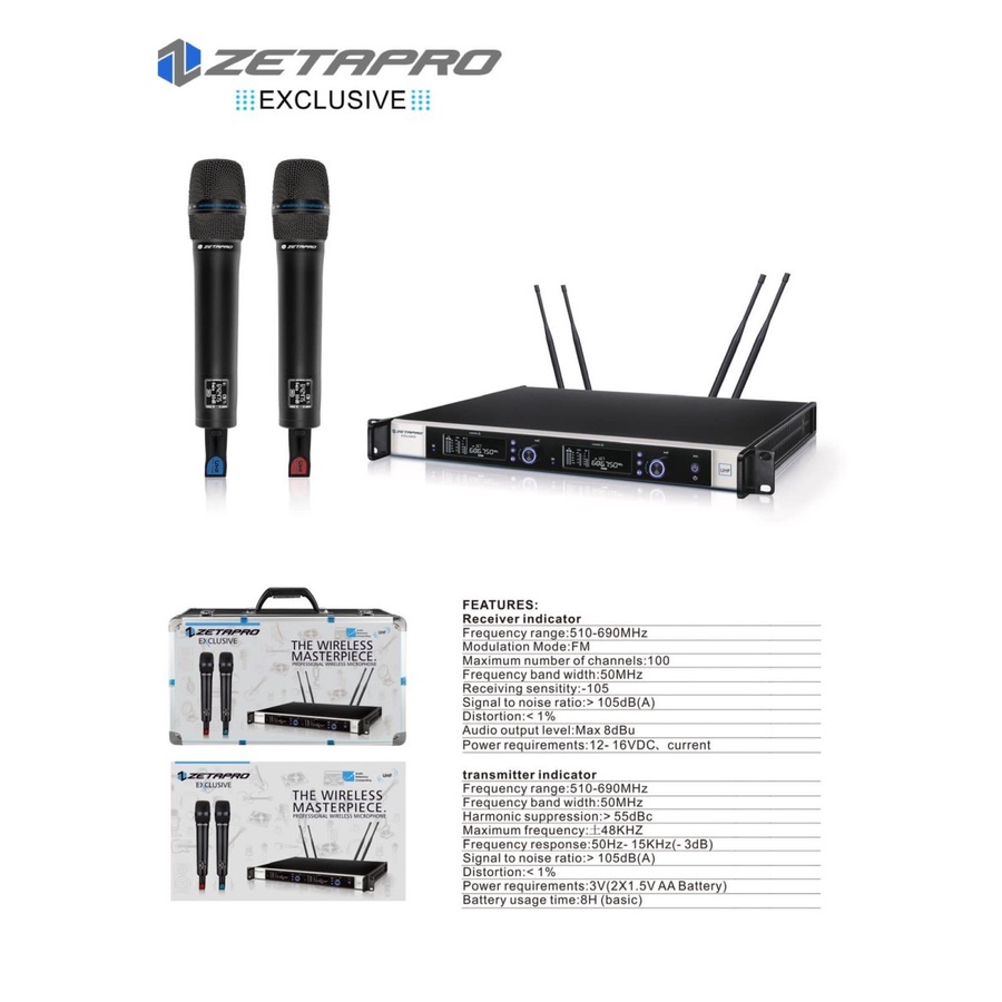 MIC Vocal Terbaik WIRELESS ZETAPRO EXCLUSIVE 1 Pro ORIGINAL