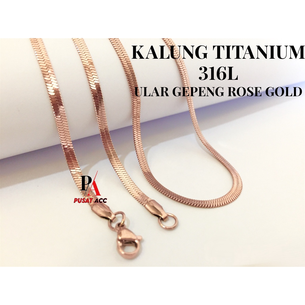 Kalung Rantai MCI Titanium 316L Ular Gepeng Stainless Anti Karat Pria Wanita