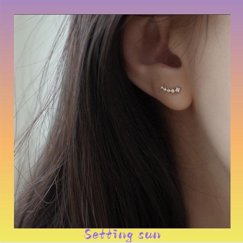 Deretan Kecil Anting-Anting Geometris Berlian Anting-Anting Zirkon Set Mikro Sederhana Anting-Anting Gandum Kecil yang Lucu TN