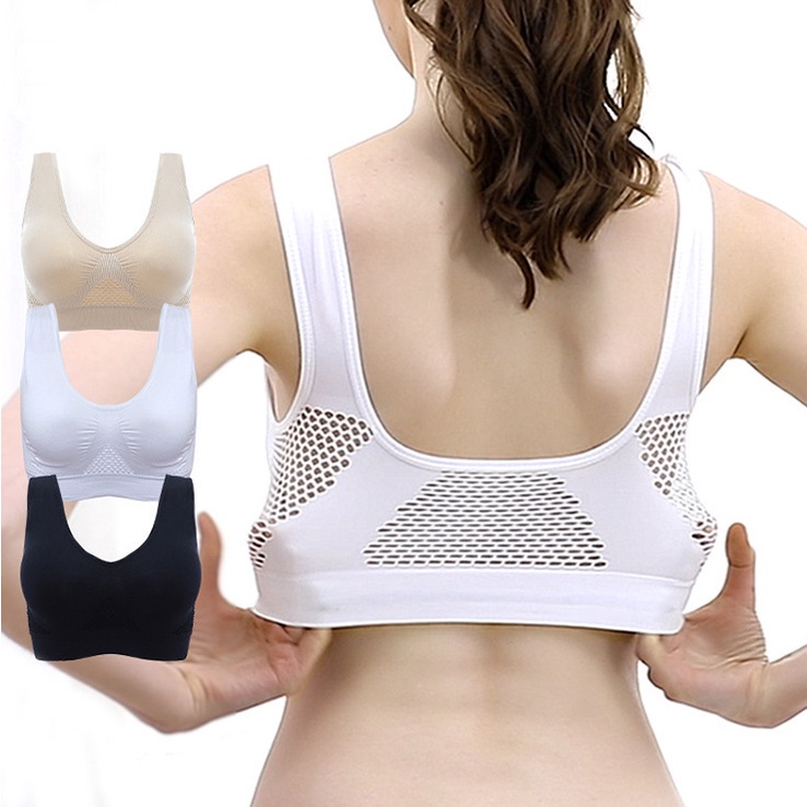 Sport bra tanpa kawat Bra olahraga seamless Bh gym jumbo Push up bra sport Baju senam Baju olahraga tanktop wanita Bra sexy Breathable nyaman bh sport Premium yoga senam aerobik berlari bra Desain berongga kisi S6