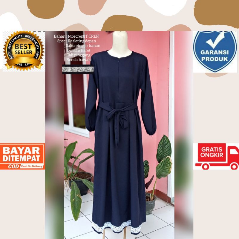 Gamis Polos Dress Muslim Polos Pakaian Muslim Wanita Simple Premium Berkualitas Gamis Renda Bawah V.