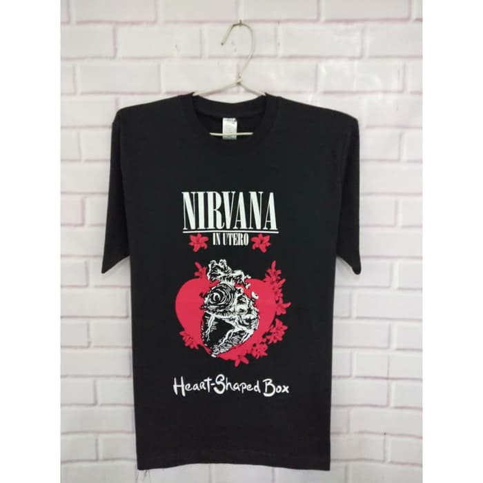baju kaos tshirt musik metal pria wanita band Nirvana heart shaped box 2 - Built up black