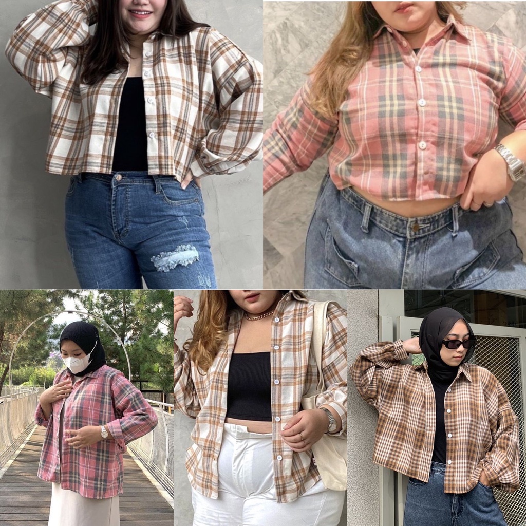 BEFAST - ZFS OOTD Wanita Kemeja VINE / FLANEL OVERSIZE KEMEJA BIGSIZE / Kemeja Wanita Crop HEM / Kem Lengan Panjang / Kemeja Motif Kotak-Kotak Kekiniaan / Terbaru 2022 / Kemeja Outer / Trendy