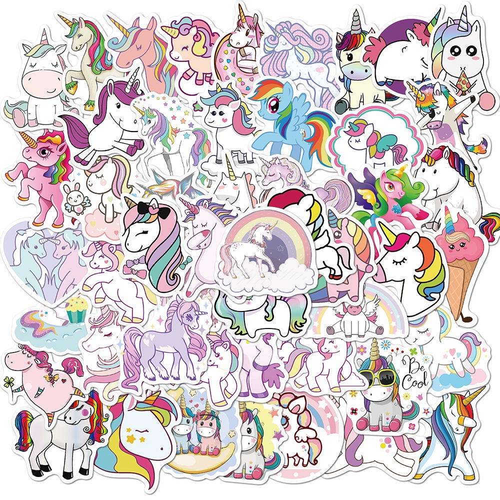 50 Pcs Colorful Cute Cartoon Unicorn Pattern Graffiti Stickers for Guitar Helmet Luggage Laptop Decor