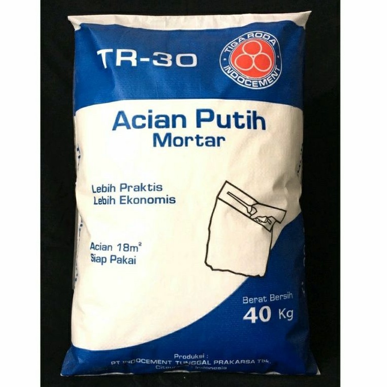 Semen Acian Putih Mortar Plamir TR30 Tiga Roda Repack 1Kg