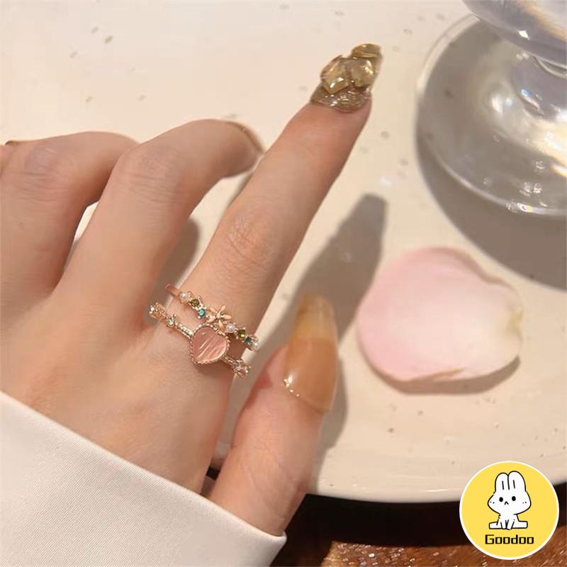 Cincin Hati，Pembukaan Dapat Disesuaikan  Cahaya Mewah Manis Cincin Wanita -Doo