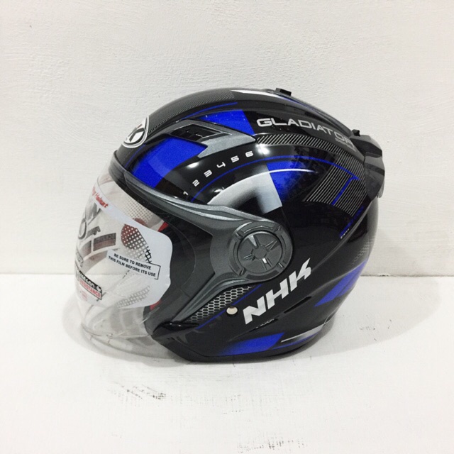 Helm NHK Gladiator Motif Indy Black Blue Hitam Biru