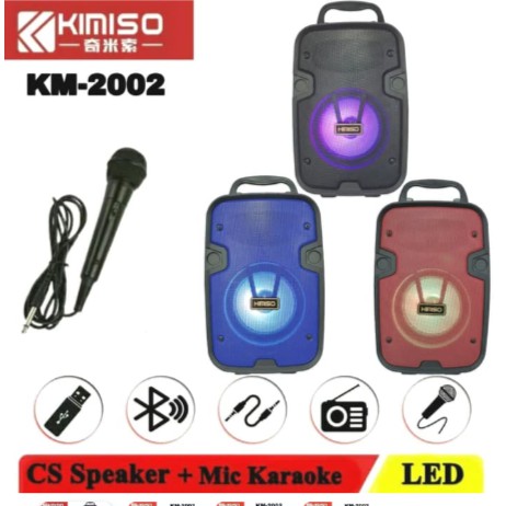 Speaker Bluetooth Led Mic Karaoke Portable Wireless Speker KIMISO KM 2002 KM-2002 + Microphone