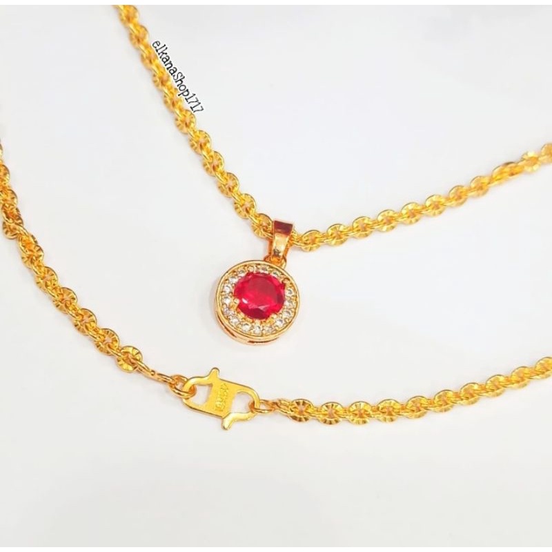 KALUNG LINGKAR PERMATA DIAMOND RED DELIMA ELEGAN TERMANIS ANTI KARAT LAPIS EMAS18K