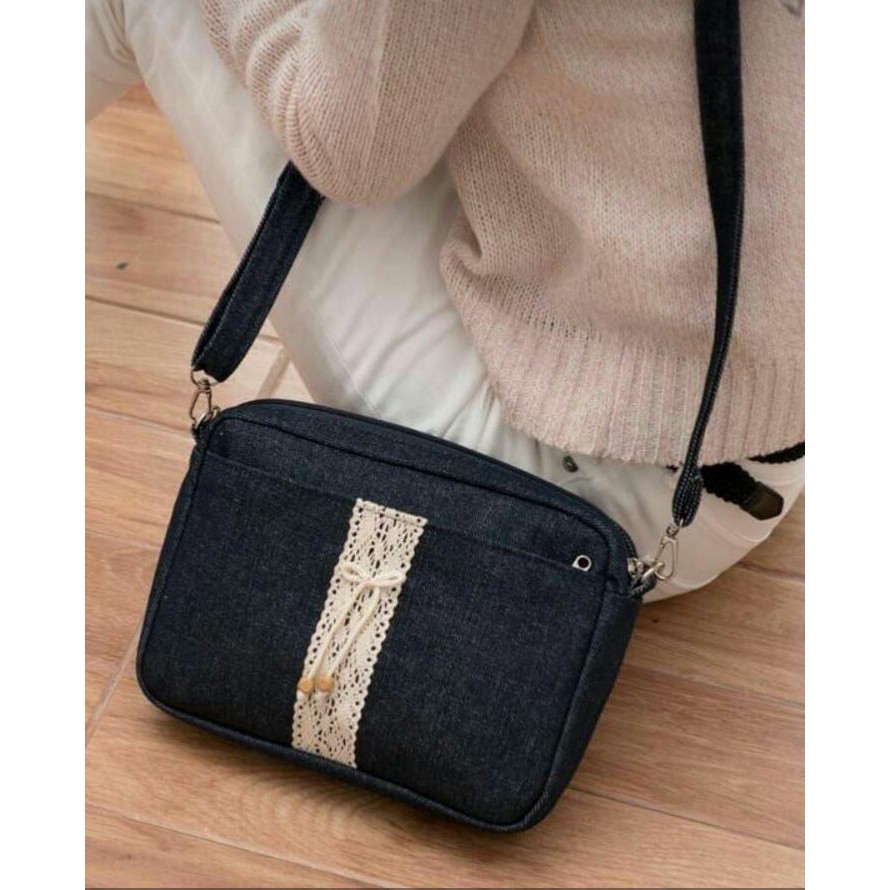 Tas Slempang sling jeans denim renda heejou Swing Denim