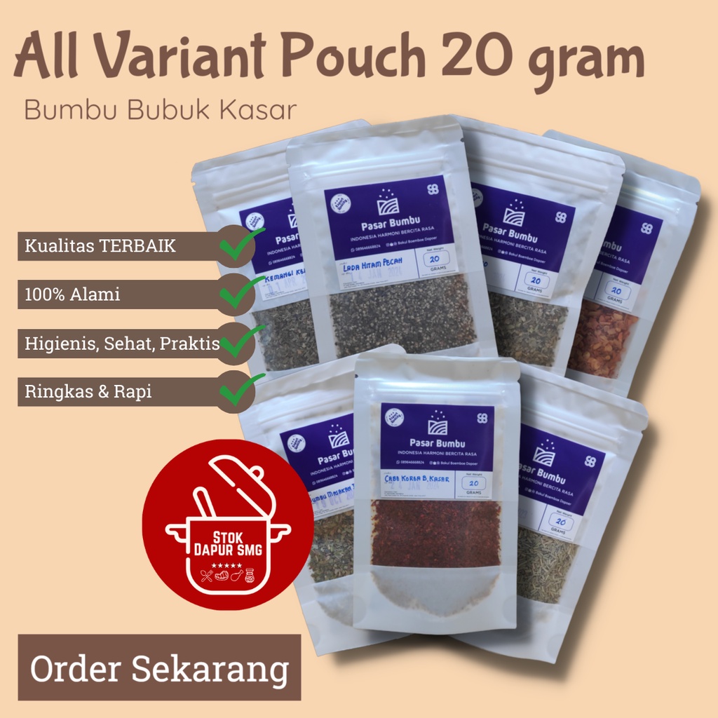 

Pasar Bumbu Dapur Rempah Bubuk Kasar Flakes Lengkap All Varian Pouch Refill 20gr