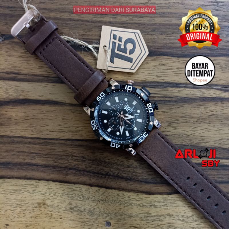 JAM TANGAN PRIA T5 H3855 CHRONO ORIGINAL TAHAN AIR 3ATM FREE PAPPER BAG