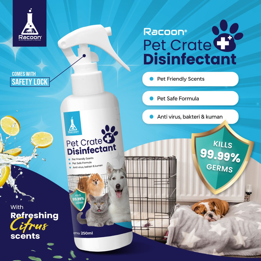 Disinfectant Kandang RACOON - Pembersih Kandang &amp; Kasur Anjing Kucing Pet Crate Disinfectant 250ml