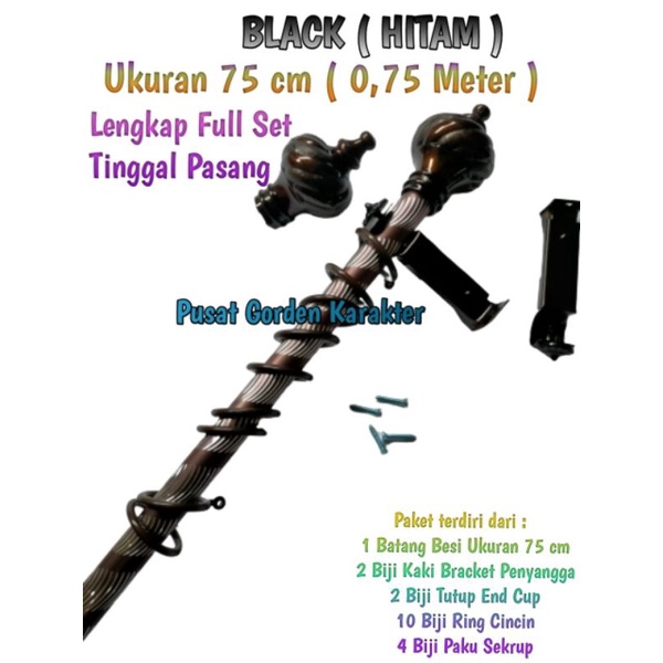 Besi gorden tiang gorden Hordeng batang gagang Hordeng Besi Gorden Rollet Crystal HITAM atau BLACK b