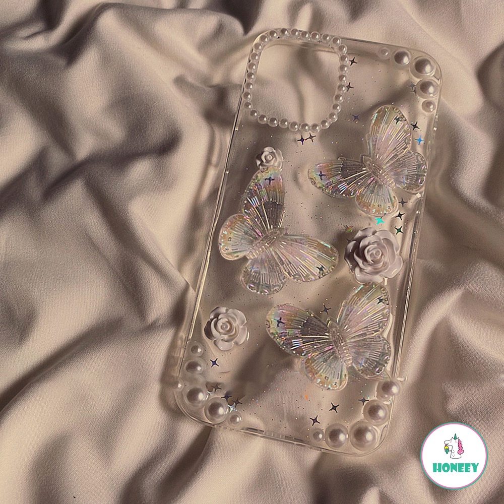 Soft Case TPU Glitter Mutiara Butterfly Untuk Iphone 14 13 12 Pro 11Pro Max XR Xs Max 8 7Plus