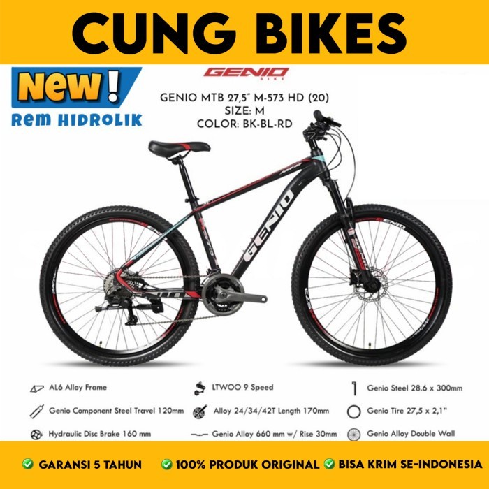 SEPEDA GUNUNG 27.5 Inch MTB GENIO M-573 frame ALLOY REM HIDRAULIC 3 X 9 SPEED BY UNITED BIKE