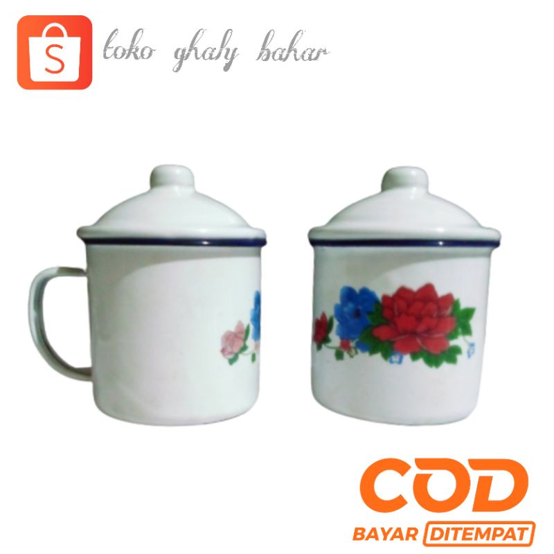 MUG ENAMEL KEMBANG 8 CM TUTUP